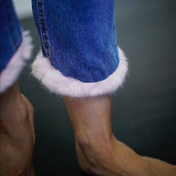 SOLD Bershka Fuzzy Fur Hem Cigarette Jeans - Picture 2 of 8